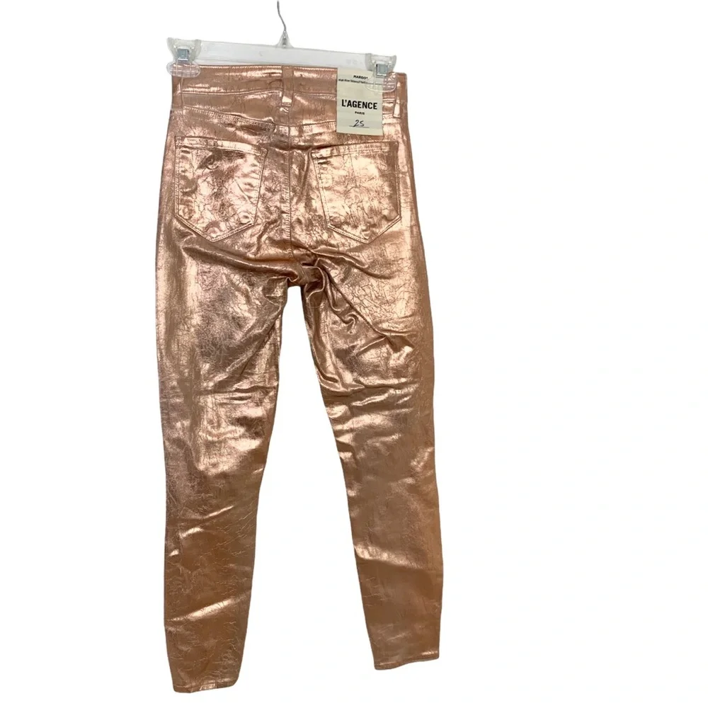 L'AGENCE Jeans Margot High Rise Skinny Gold Foil Skinny Pants 25 NWT - Picture 6 of 11